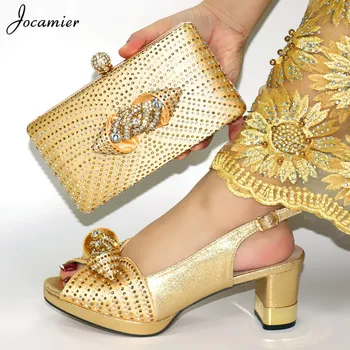 

High Quality 2020 African Shoes and Bag Set for Party Italian Women Wedding Matching Shoes and Bag to Match in Gold Color T71