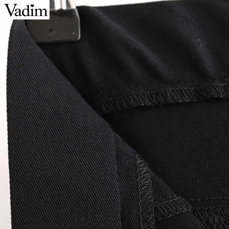 Женское элегантное платье vadim, черные длинные штаны, эластичные, на молнии, одноцветные, уличные, повседневные, эластичные брюки, длинные, pantalones KB159
