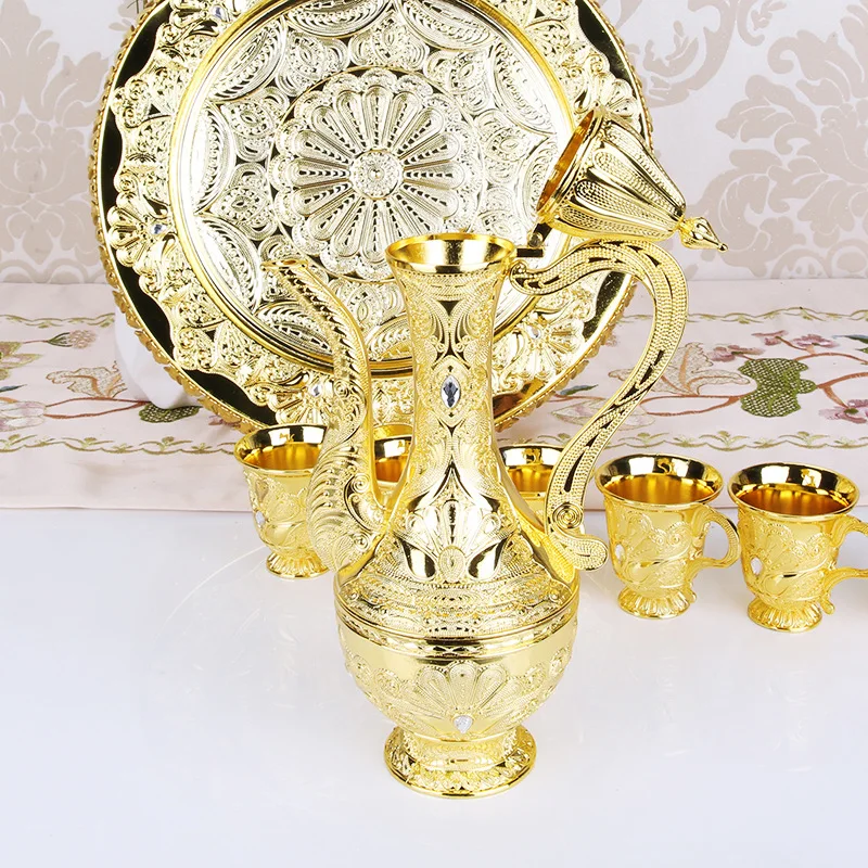 Мастер Звездный дворец роскошный золотой кувшин& Winebowl набор металлический резной винный горшок чашки высокого качества подарок Свадебная вечеринка посуда для напитков