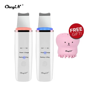 

CkeyiN Facial Skin Scrubber Ultrasonic EMS Ion LED Light Face Skin Spatula Blackhead Remover Pore Cleaner kin Care Massager 50