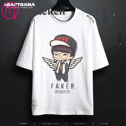 SKT T1 Faker мультяшная футболка SKT T1 Футболка мужская Faker SKT 1 футболка с коротким рукавом - Цвет: 2