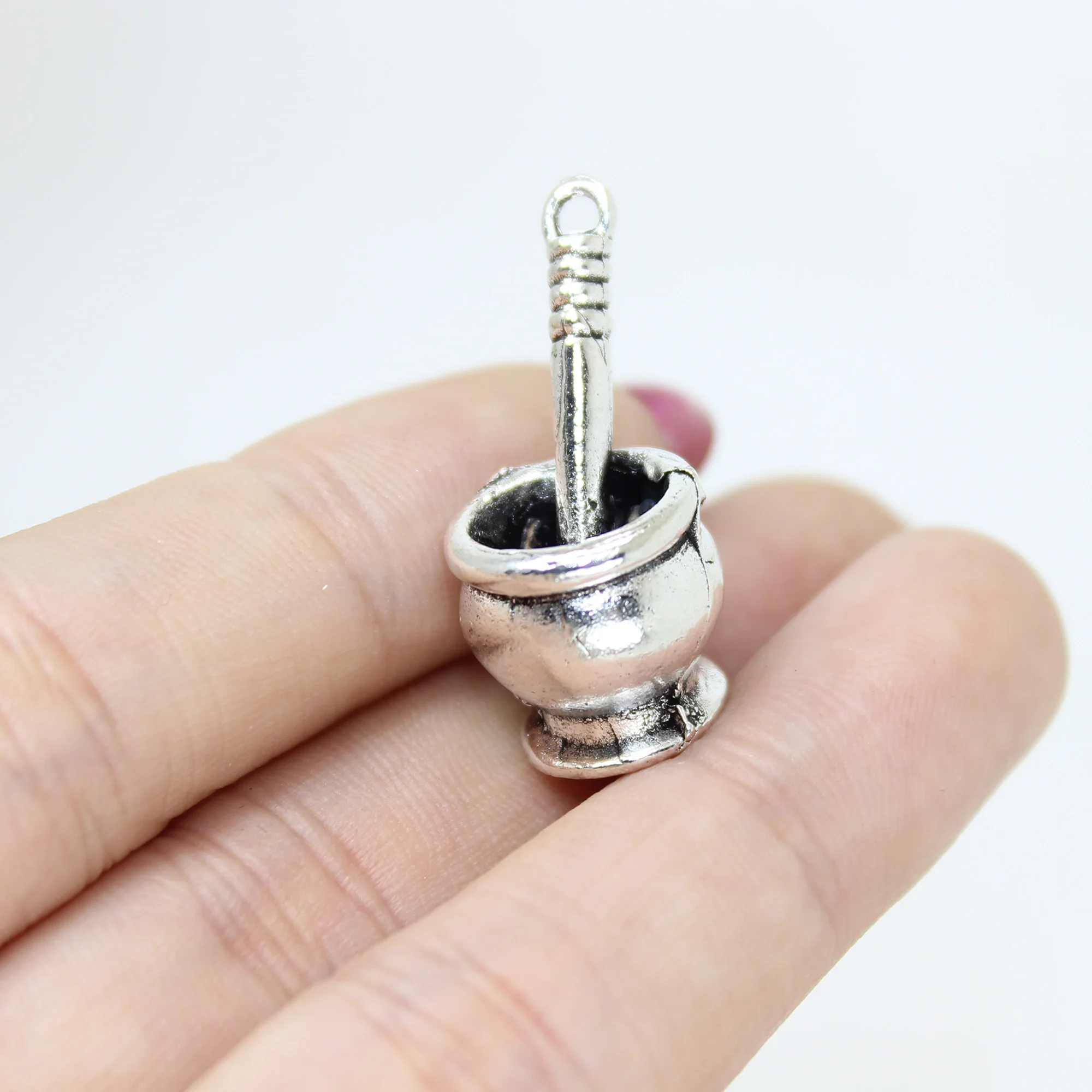 10pcs25x15x12mm Antique Silver Tone Mortar And Pestle 3d Pharmacist