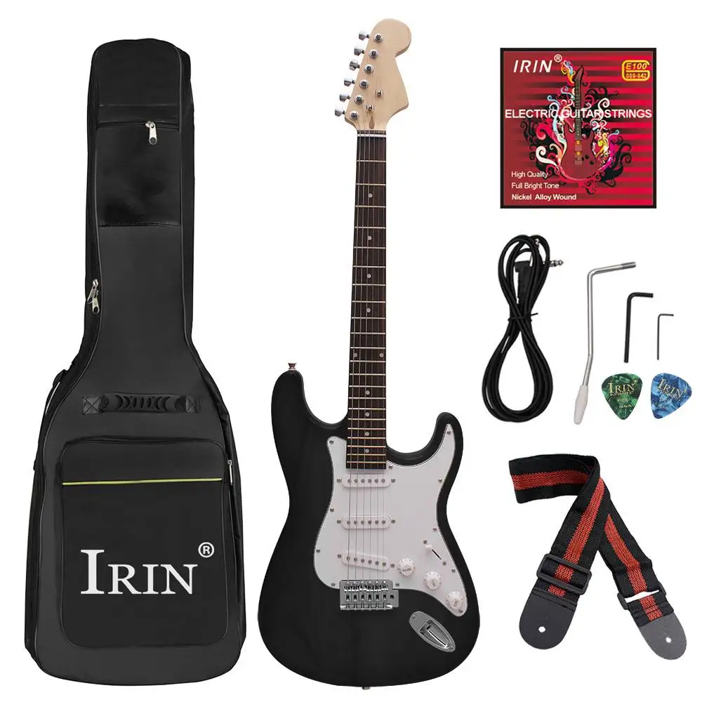 IRIN 38 дюймов 6 струн электрогитара гриф липа гитары ra с Gig Bag 300 см кабель для профессиональной производительности - Цвет: Черный
