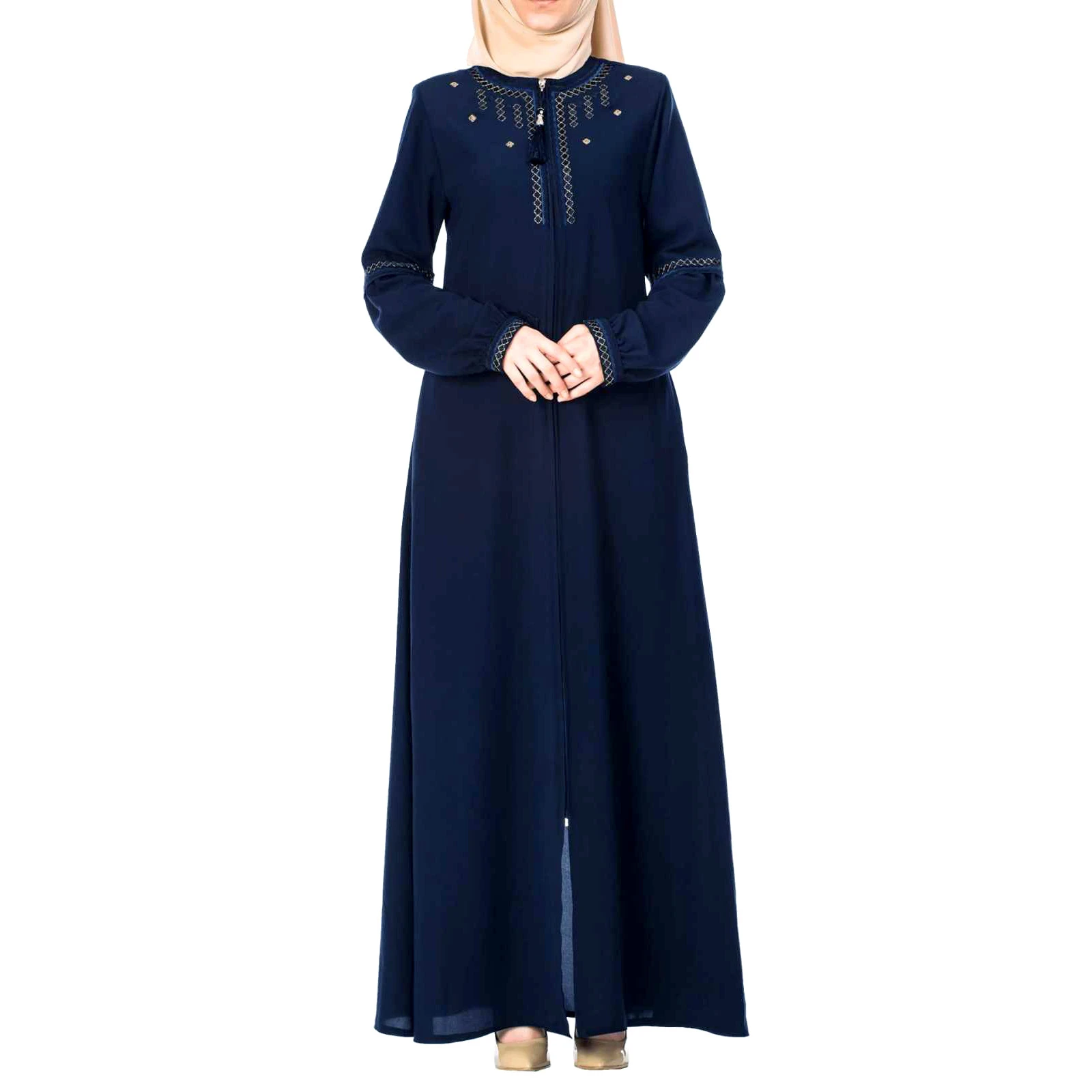

WEPBEL Arab Dubai Muslim Women Dress Long Sleeve Plus Size Abaya Loose Pure Color O-neck Turkish Robes
