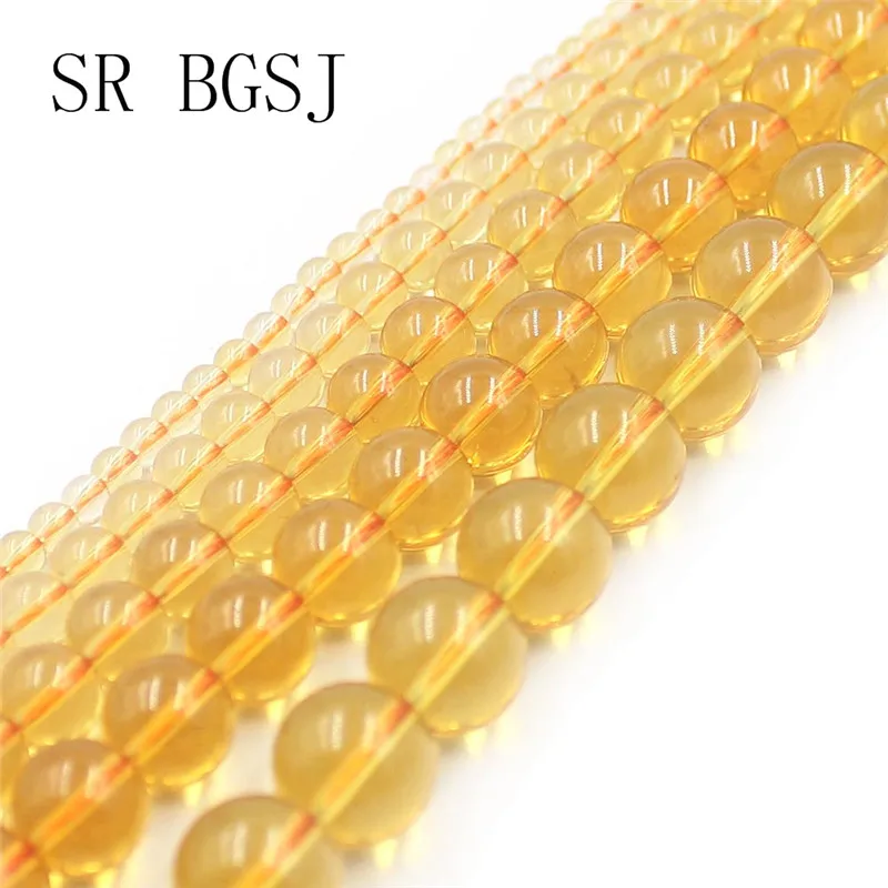 Free Shipping 4mm-12mm Yellow Citrines Gems Loose Natural Round Stone Beads DIY String 15&quot | Украшения и аксессуары