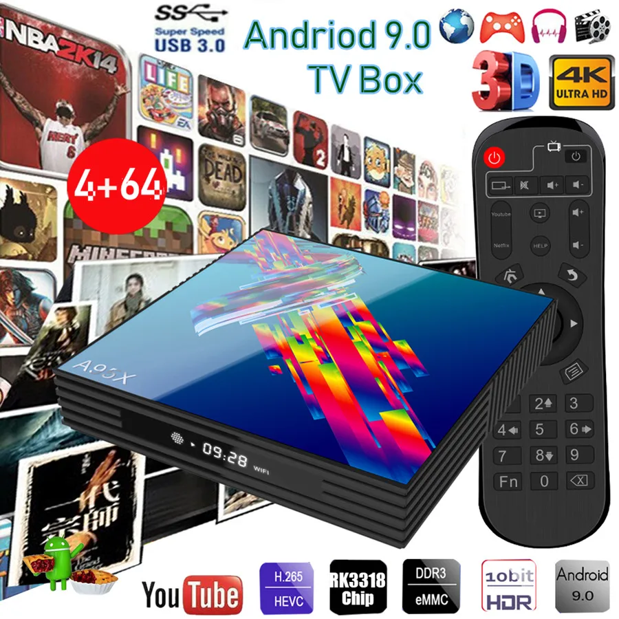  A95x R3 Smart Tv Box Android 9.0 4 G 64gb Octa Core Tvbox Android 9 Usb3.0 2.4/5.0Ghz Wifi Netflix 