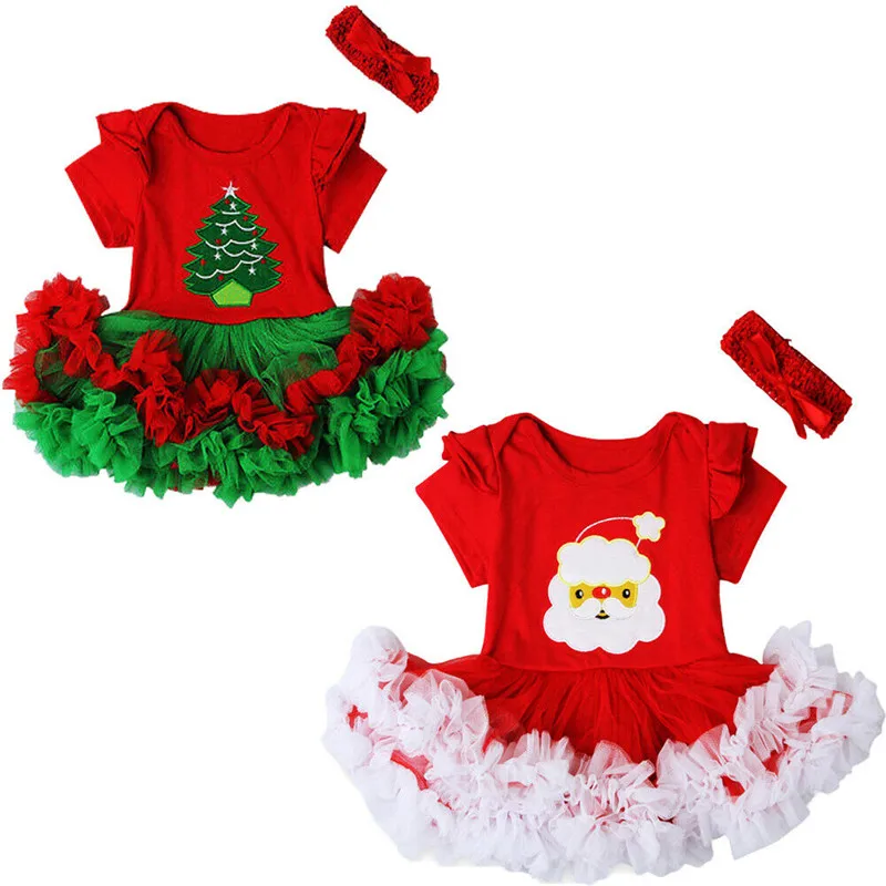 

Newborn Baby Girl Ruffles Sleeve Tutu Dress Santa Claus and the Christmas Tree Dress+Headband 2PCS Sets Christmas Costume