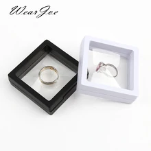 Caja de almacenamiento de joyas de gemas de monedas de película de PE, decoración de exposición a prueba de polvo, anillo flotante suspendido, estuche de exhibición