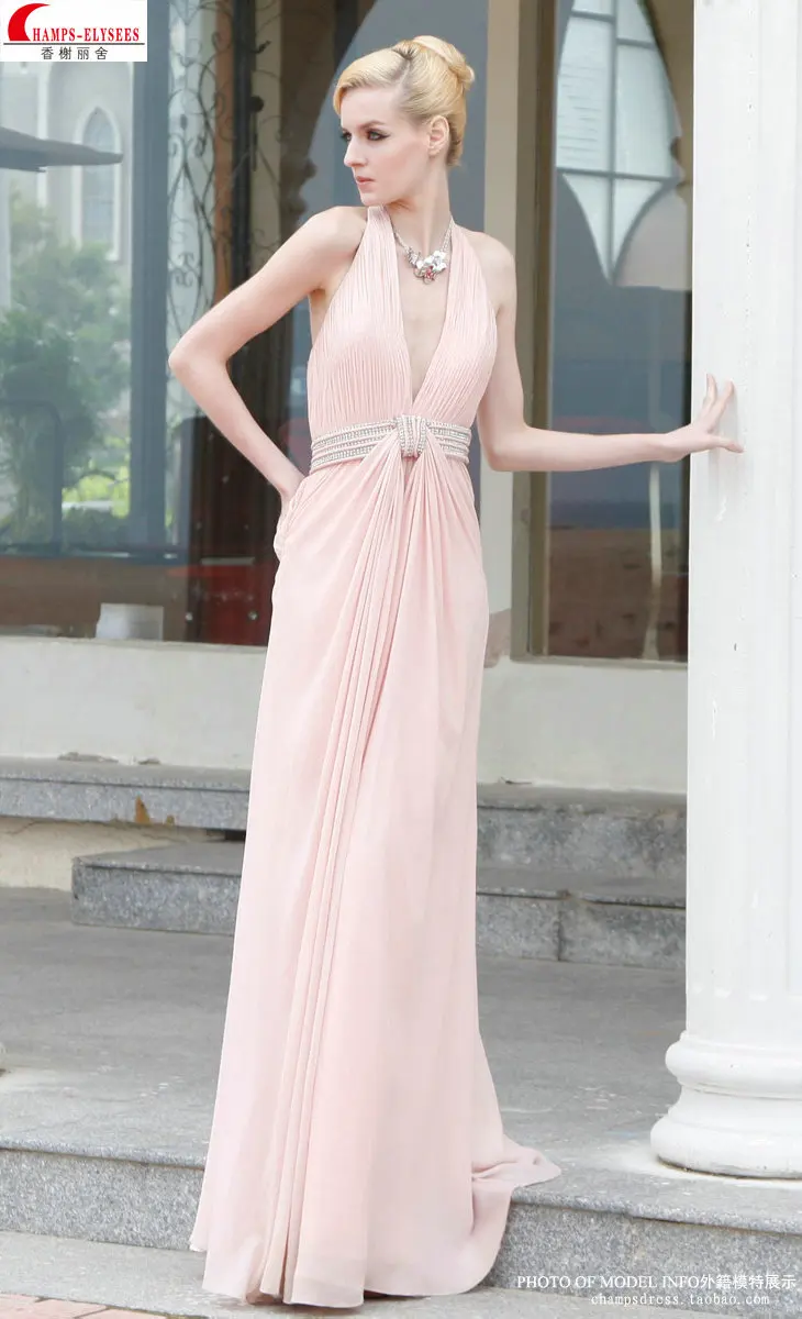 Новая мода Розовый vestidos de soiree Формальное Кристальное сексуальное вечернее платье с открытой спиной Вечерние платья на выпускной