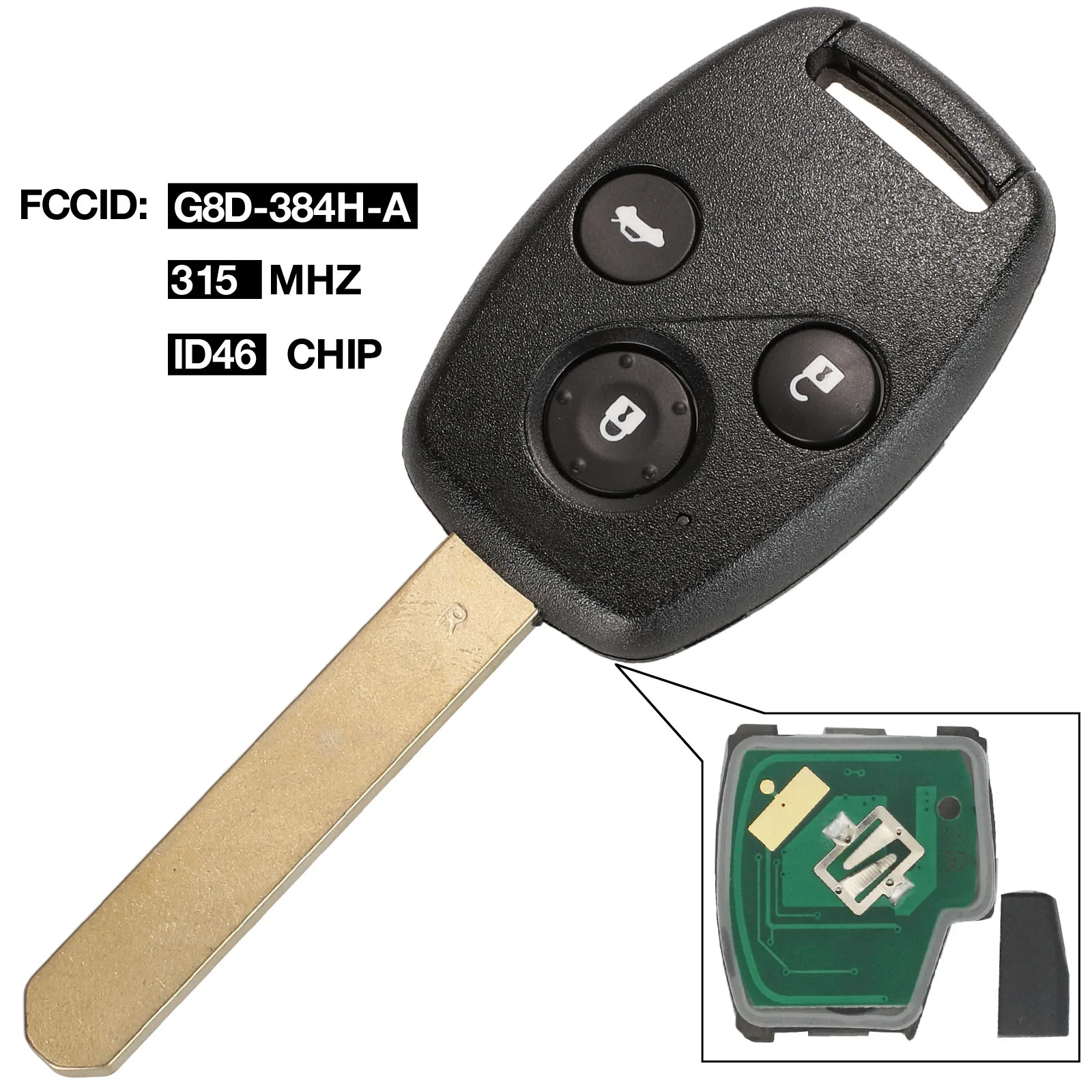 Kutery G8D-382H-A/G8D-384H-A Автомобильный Дистанционный ключ Подходит для Honda Accord Element CR-V HR-V City Odyssey, Civic 3 кнопки 433,9/315 МГц - Количество кнопок: 315Mhz