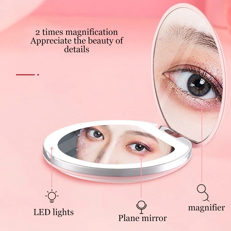 LED Touch Screen Makeup Mirror Vanity Mirror with Light Folding 160 Degree Rotating Cosmetic USB Charging
