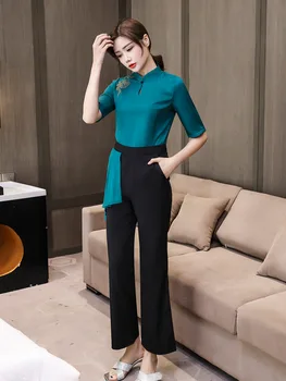 

Summer Beauty uniforms Chinese style Spa Salon Beautician Clothing Nail Massage Therapist Uniform Quality massage clothing