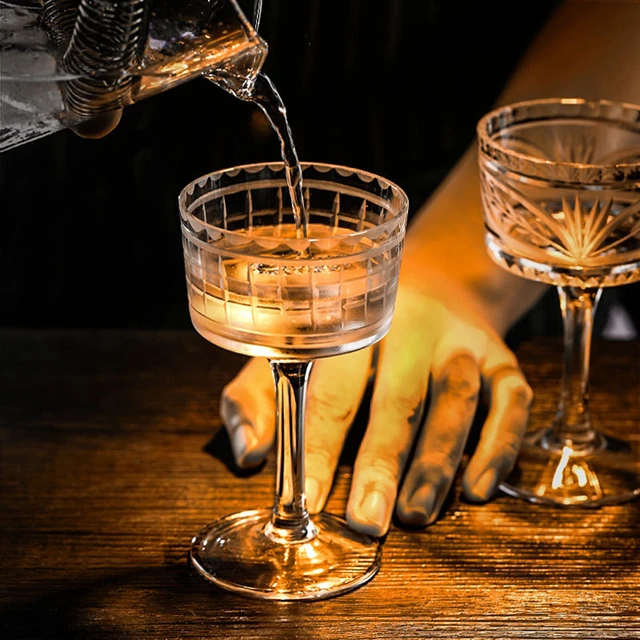 Vintage Crystal Martini Glass With Gold Trim, Boho Alcohol Glass