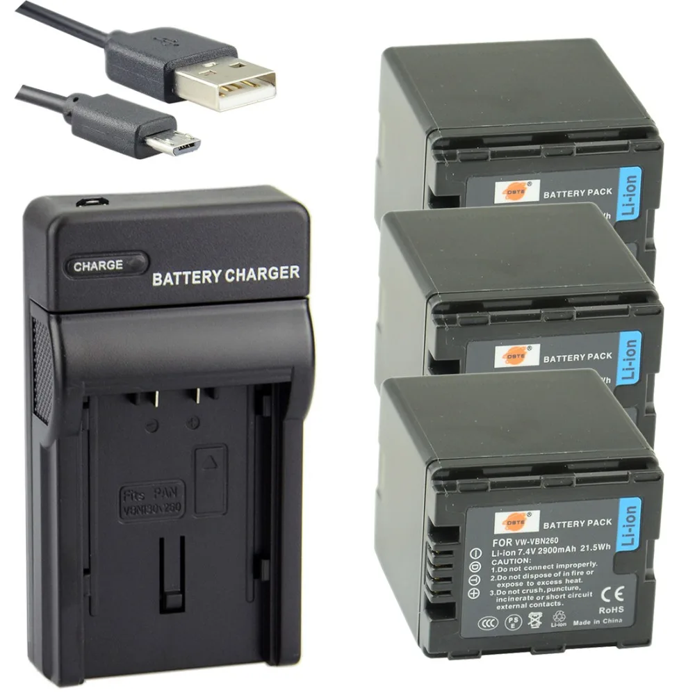 3Battery1USBCharger Комплект 2900 мАч 7,4 V VW-VBN260 VBN260 VW-VBN130 VBN130 DSTE батарея камеры DSLR Зарядное устройство для цифрового фотоаппарата Panasonic TM900 SD800 HS900 SD900 X910 - Цвет: 3Battery1USBCharger
