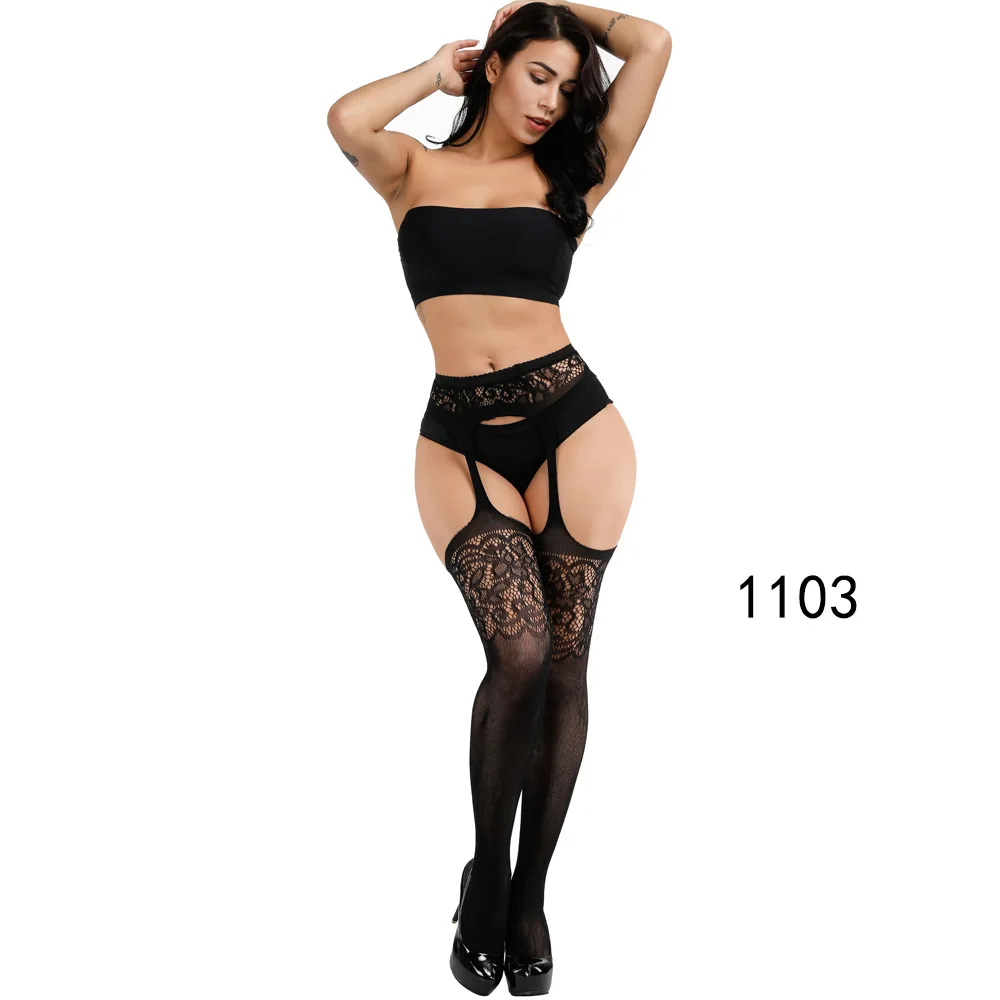1103 New Arrival Solid Stockings Women Sexy Thigh High Fishnet Nylon Long Socks Sex Belt Standard Over Knee Socks Sexy Lingerie - Цвет: 1103