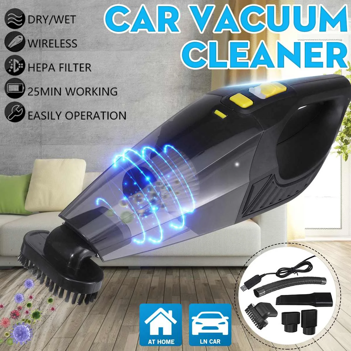 6500pa Strong Power Car Vacuum Cleaner 120W Cordless Wet and Dry Dual