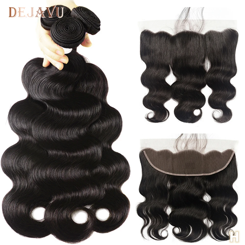 

DEJAVU Body Wave Bundles With Closure Non-Remy Peruvian Hair Bundles With 13*4 Lace Closure Human Hair Bundles Hair Extension