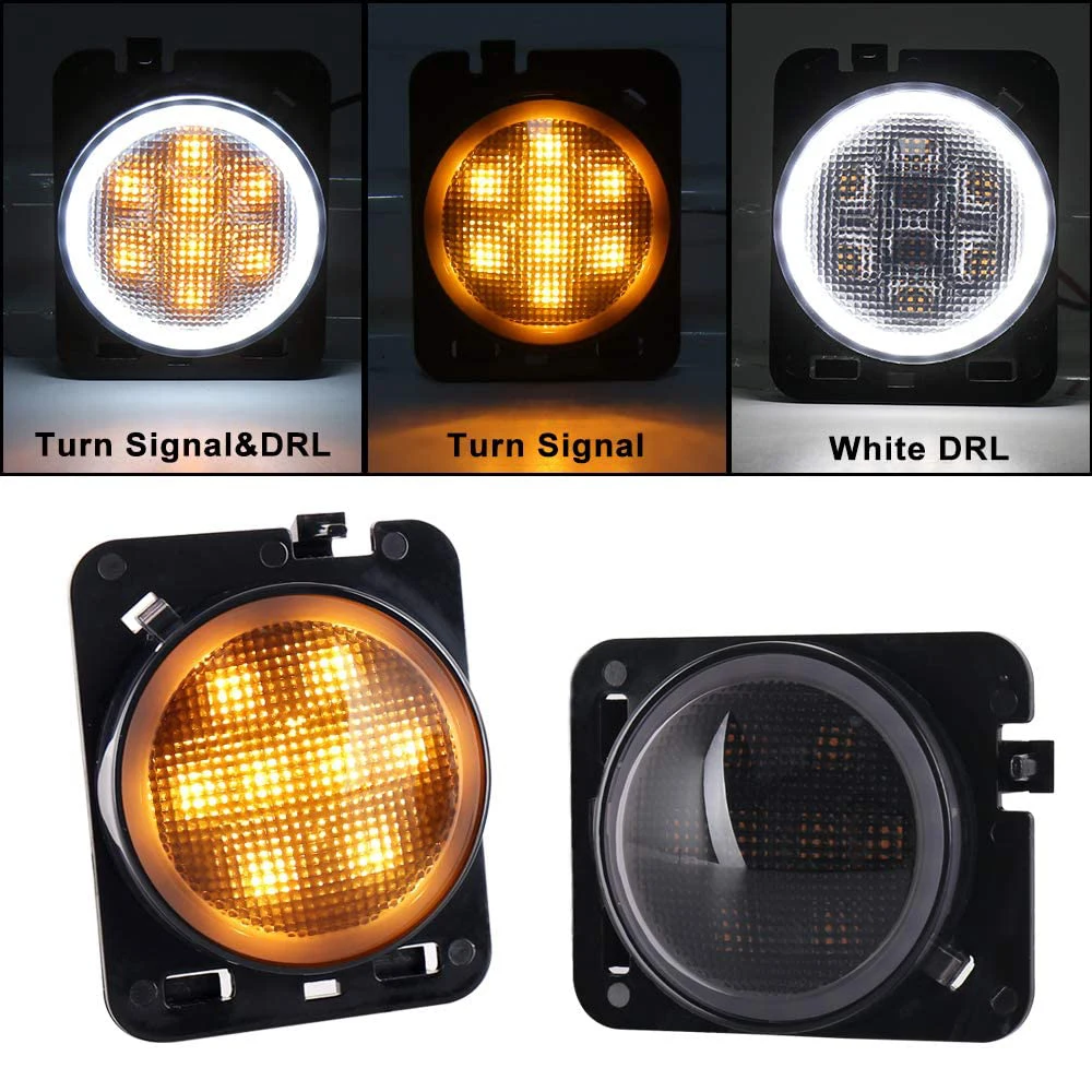 Smoked Lens Amber LED Bulb Front Side Marker Light Kit For 2015-up Jeep Wrangler Replace OEM Sidemarker Lamps 12V | Автомобили и