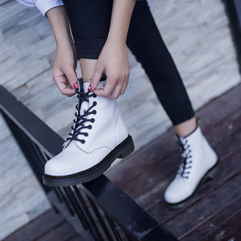 Botas de piel auténtica para Mujer, botines blancos para motocicleta,  zapatos Punk para Primavera, Otoño e Invierno|Botas hasta el tobillo| -  AliExpress