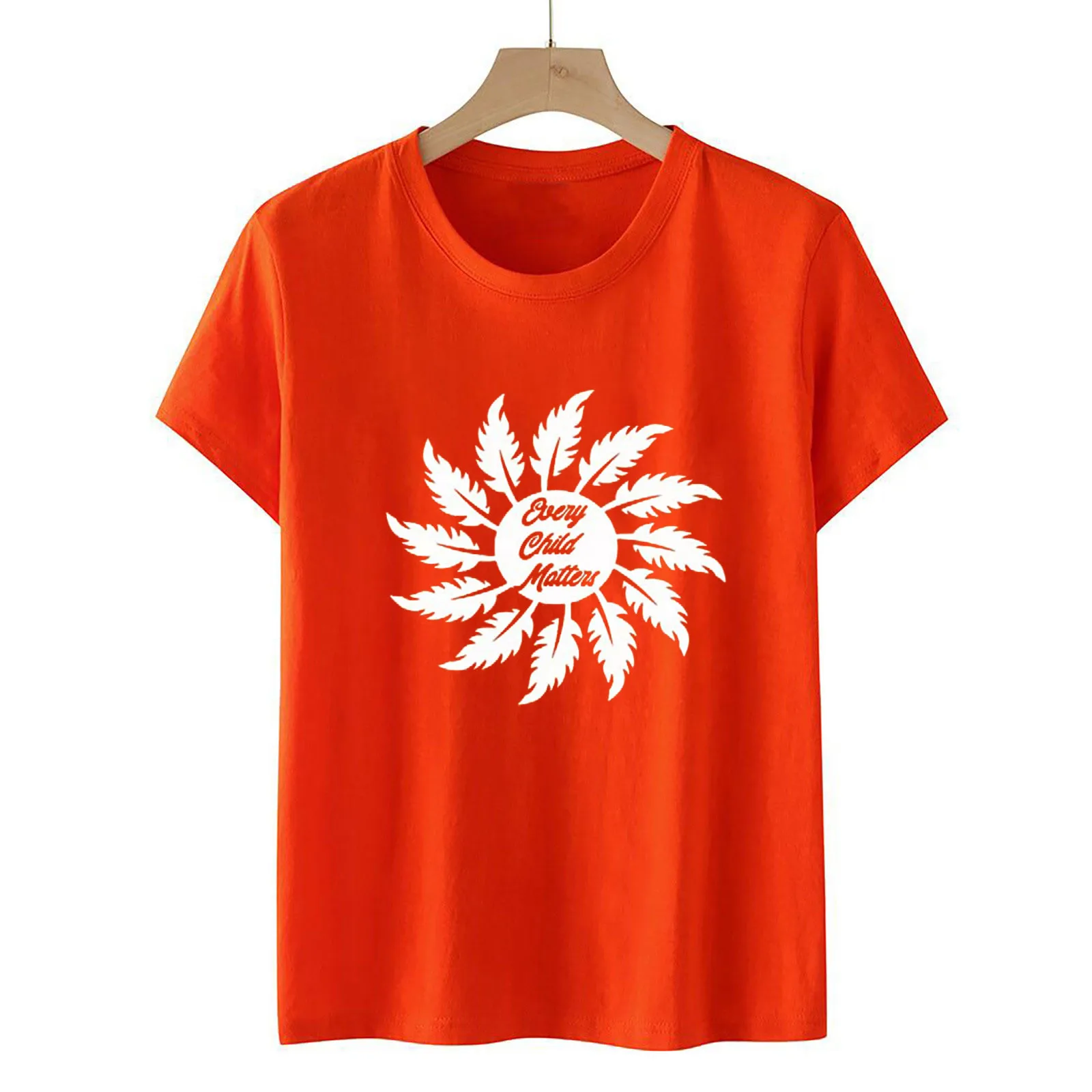 Harajuku Women's T shirt Fashion Casual Every Child Matters Printing O-Neck Loose Short Sleeve T-shirt Pullover Tops Orange топ 2