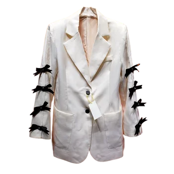 

DEAT Autumn new Female blazers Bow Split Long Sleeve slim pockets niche design high street suit coat for women 2020 tide YJ911