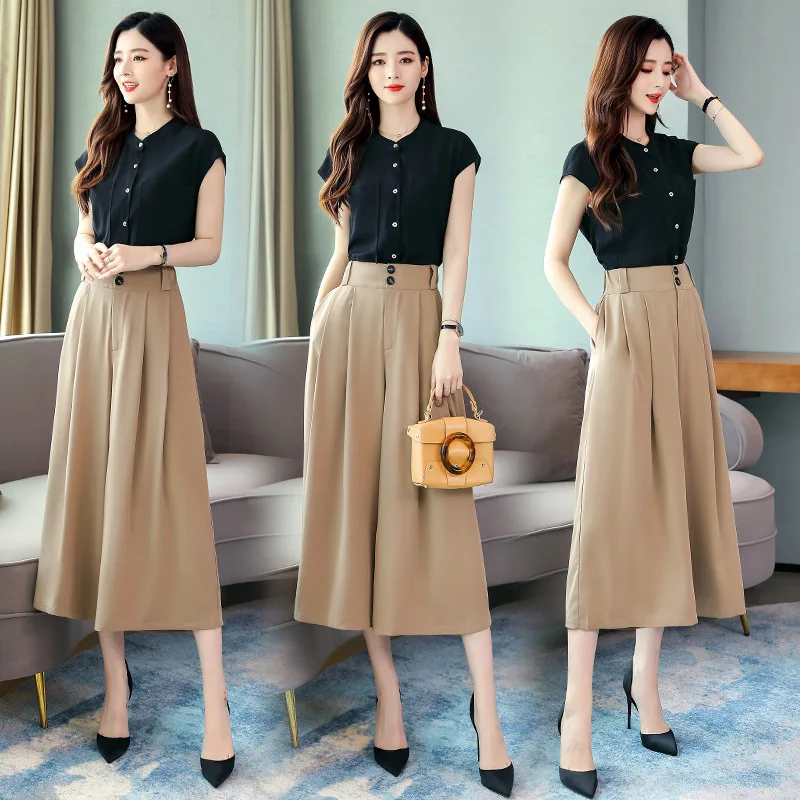 

Set/Suit Skirt 2019 Summer Crew Neck Short Sleeve Solid Color Korean-style Elegant Fashion