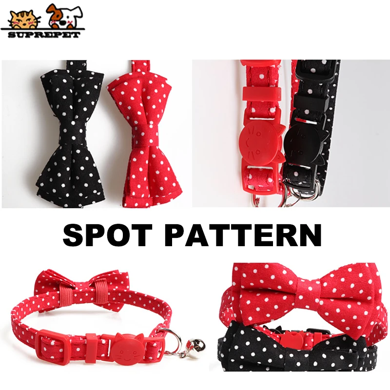 SUPREPET Pet Cat Collars Adjustable Cat Collar with Bell Spot Cute Nylon Bow Collar for Dog Cat Necklace Kitten Collar