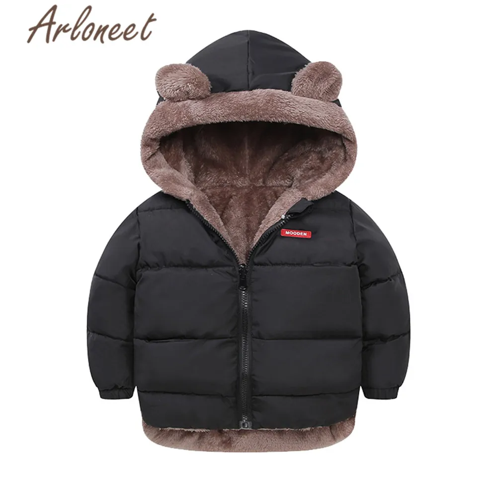 ARLONEET/пальто; пальто с капюшоном для маленьких девочек; зимнее плотное пальто для мальчиков; куртка на молнии; Верхняя одежда; детская парка; хлопковая ветрозащитная верхняя одежда - Цвет: BK