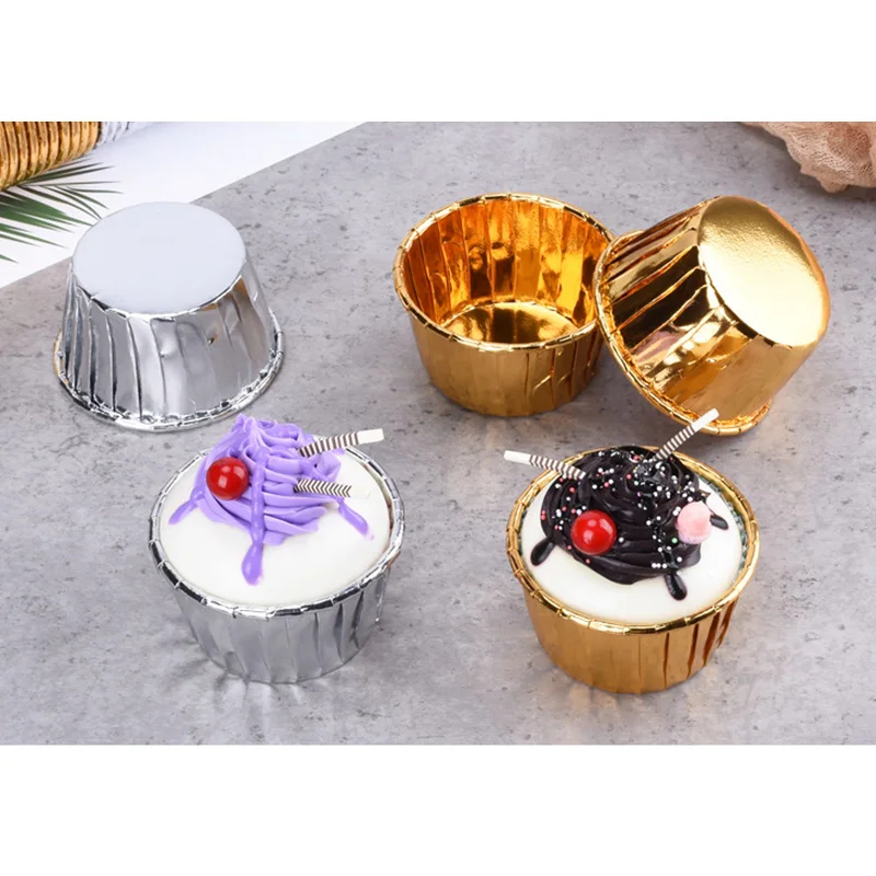 50pcs Aluminum Foil Cupcake Paper Cupcake Liner Baking Cups Muffin Cupcake  Paper Cups Cake Baking Mold For Pastry Tools VC