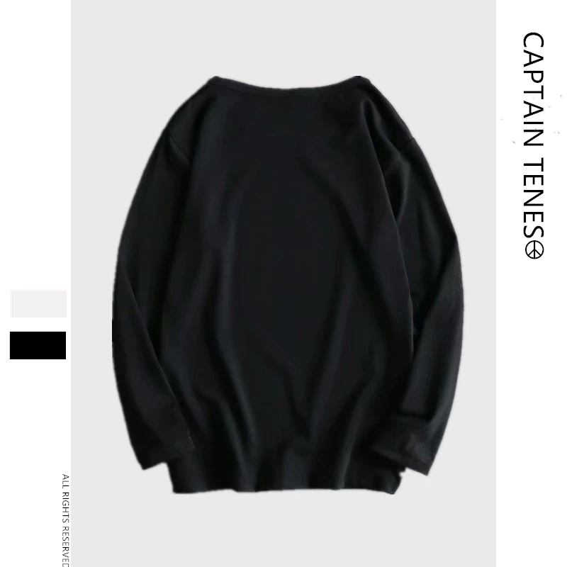 Captain Tenes Basics Men's Long Sleeve T-shirt and Round Neck Letter Printed Spring and Autumn Fashion Casual Bottom Shirt Captain Tenes Basics Men's Long Sleeve T-shirt and Round Neck Letter Printed Spring and Autumn Fashion Casual Bottom Shirt