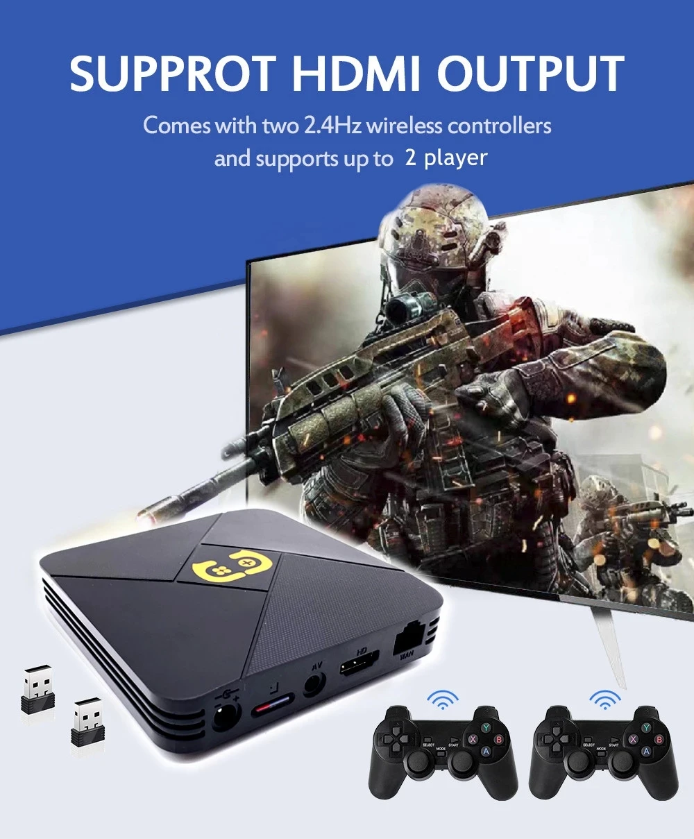 2 4G Беспроводная игровая консоль 4K Android TV Box Классический игровой плеер PS1 N64 5600 игр