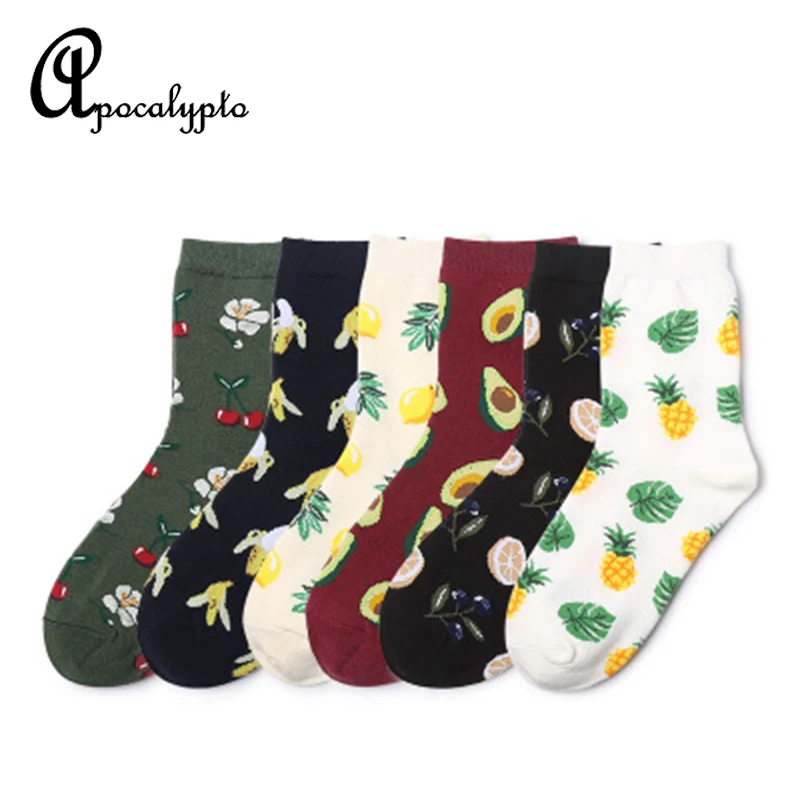 Осенне-зимние носки для беременных женщин с фруктовым принтом; хлопковые носки для беременных; модные высокие эластичные домашние женские носки-Тапочки