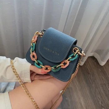 

Fashion Colorful Acrylic Women Handbags Designer Chains Shoulder Bags Luxuty Matte Pu Leather Crossbody Bag Small Saddle Purses