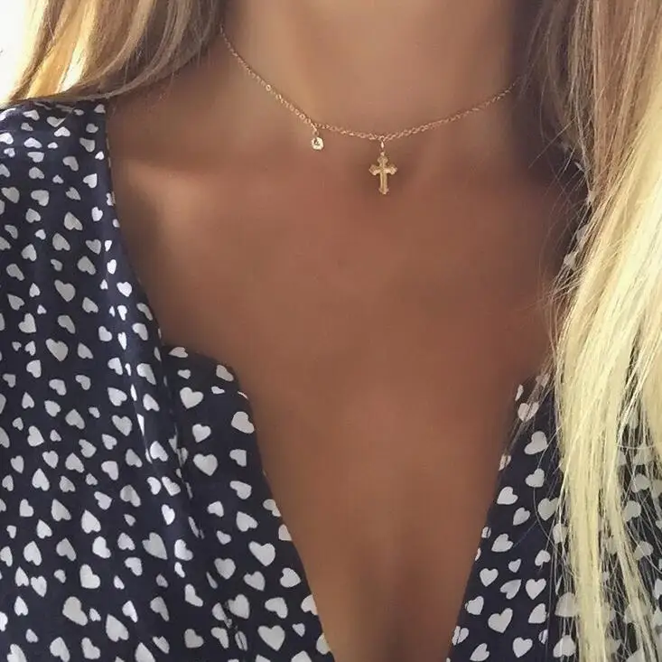 

Classical Rose Flower Pendant Necklace for Women Cross Trendy Multiple Simple Choker Necklace Whosale Bohemian Jewelry