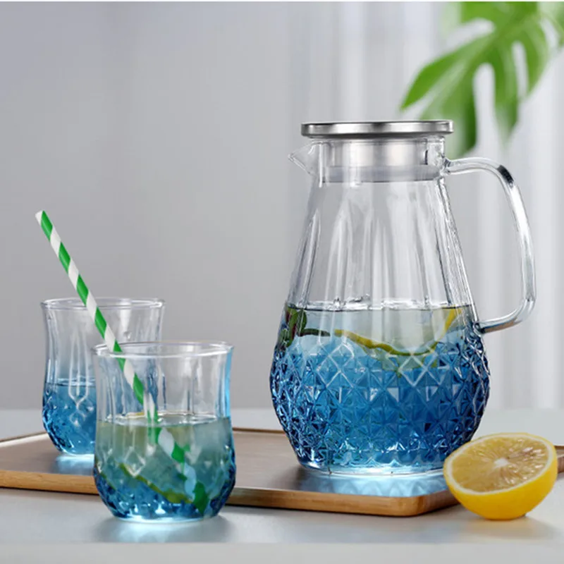 Glass Pitcher Water Pot Heat Resisting Water Jug Kettle Stainless Steel Lid For Boiling Tea Fruit Juice Glass Jug Pot Gift