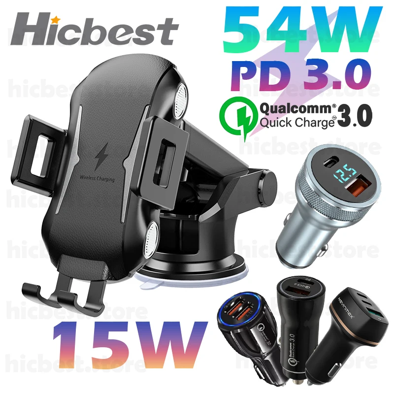 Cargador inalámbrico para coche, soporte de teléfono de inducción de 15W para Samsung S20 Ultra Note 20 Note10 S10, iPhone 12 SE 11 8