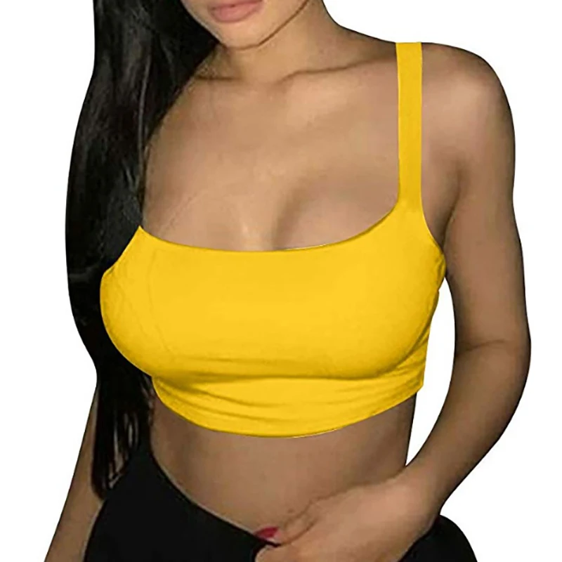 Vest Women Vest Summer Sexy Top Casual Sleeveless Vest Slim Solid Color Camisole Short Sweet Vest - Цвет: Yellow