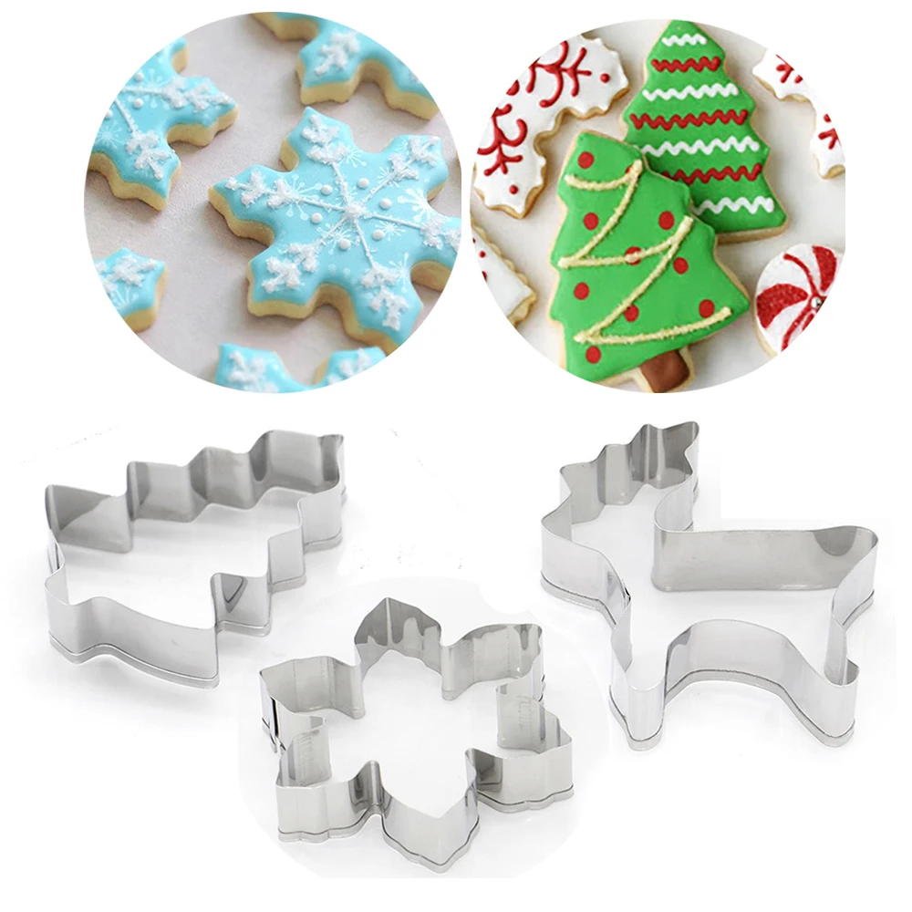 1Pc Stainless Steel Christmas Cookie Cutter Xmas Theme Biscuit Mold Snowflake Cake Mould Santa Claus Baking DIY Cooking Tool
