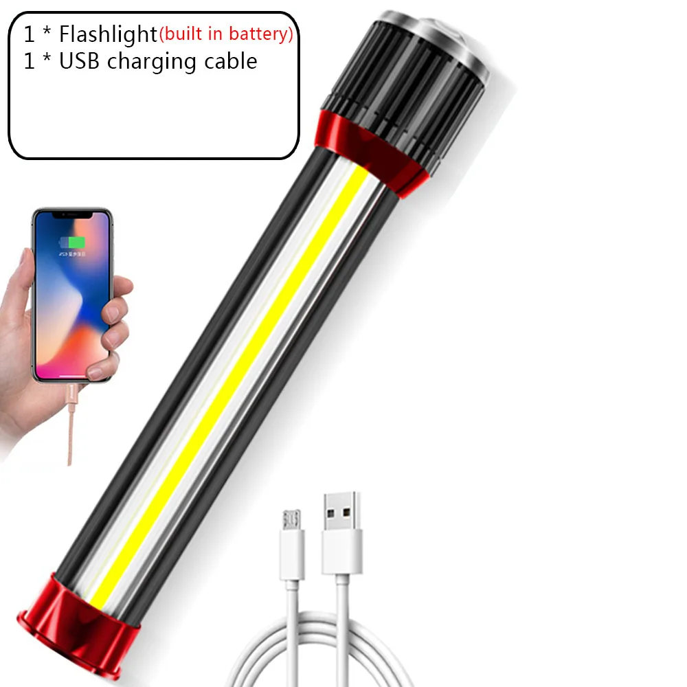 Novelty LED Flashlight Rotating Telescopic Zoom LED Torch with Side Light Rechargeable Camping Light Floodlight Can Charge Phone super bright flashlights Flashlights