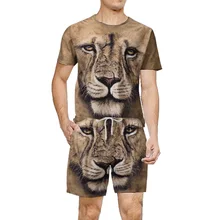 Aliexpress - 3d Lion Print Suit Male Loose Sports T-shirt Five-point Pants Two-piece Large Size Short-sleeved  Sweatshirt  Weatpants Suit