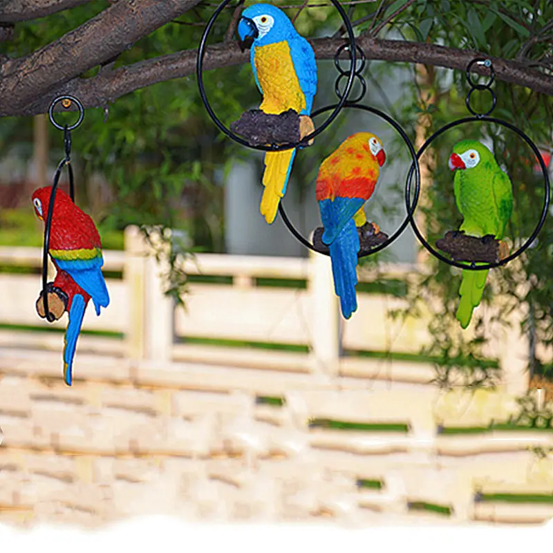

Beautiful Artificial Parrot bird Resin Bird No Noisy Decorative Garden Leaves Trees Balcony Patio Home