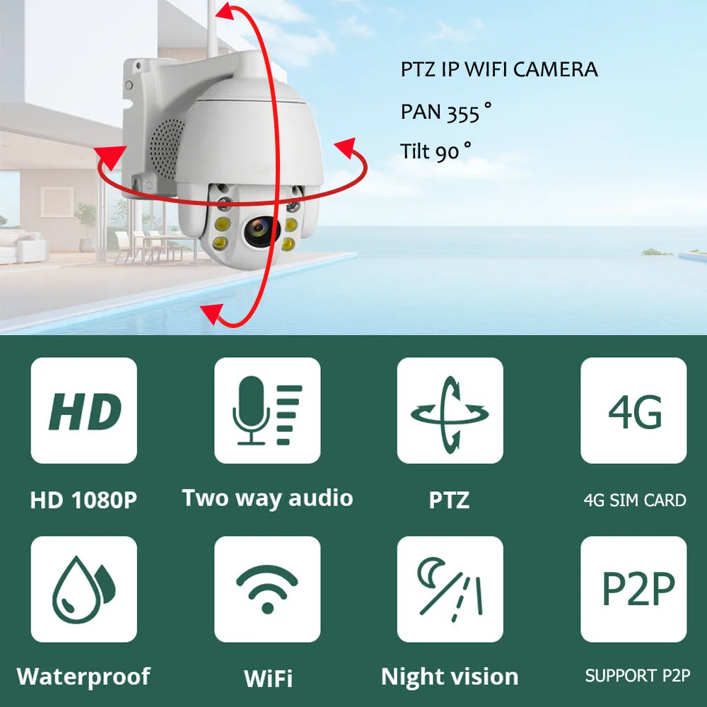 Беспроводная PTZ камера видеонаблюдения 2 Мп 3G 4G Wi Fi 1080P|Камеры видеонаблюдения| |