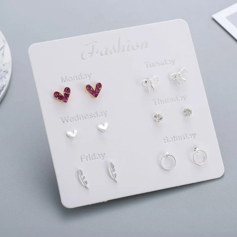 Set-Of-Earrings Jewelry Square Leaf Pearl Heart-Star Korean Small Women for Seven/Days/Girl/..