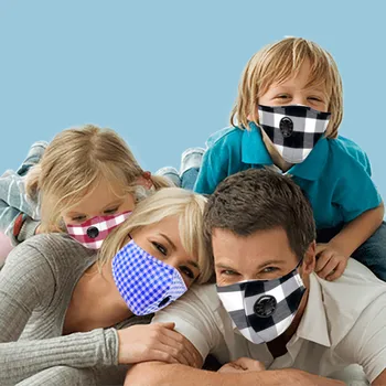 

Family Use Protection Facemask Set Plaid Print Cotton Cover Air Purifying Muffle Carbon Filter Dust Haze Fog Respirator Masks