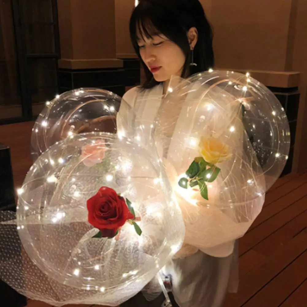 LED Luminous Balloon Transparent Round Foam Rose Bouquet Ball Birthday Party Wedding Decoration Girl Christmas Gift NEWER