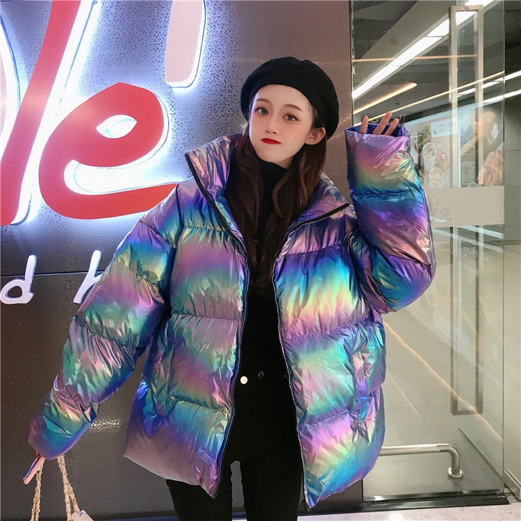 Woherb осень зима пуховик для женщин Harajuku парки со стоячим воротником корейский голографический ватник пальто для девочек свободные ватные куртки