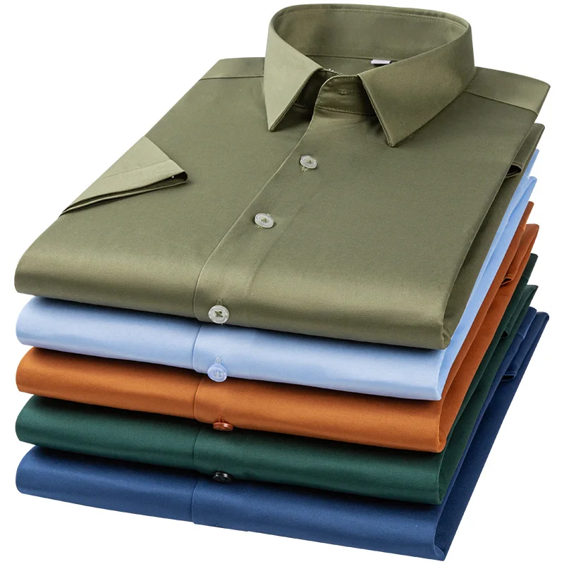Summer Men's White Short Sleeve Dress Shirt Square Collar Non-iron Regular Fit Anti-wrinkle Pocket Social casual short sleeved shirt,short sleeved shirt