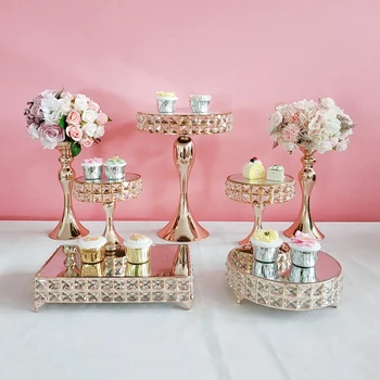 

Square crystal gold European-Style Wedding Props Three-Layer Snack stand Metal Cake