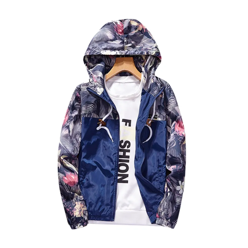 remarkable  Basic Jackets Coat Women 2019 Autumn Casual Floral Print Hooded Windbreaker Fashion Lightweight Zip