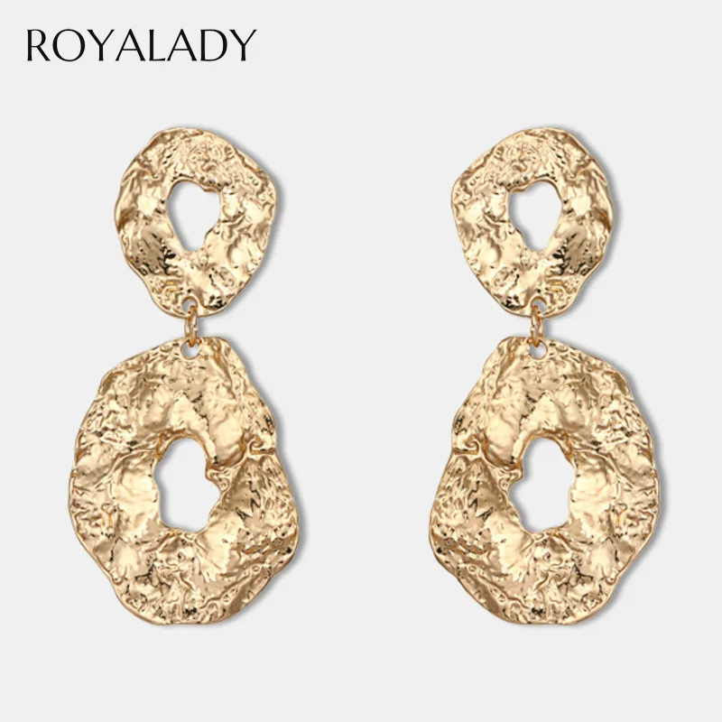 

Big Punk Golden Silver Double Irregular Round Drop Earrings For Woman 2019 Geometric Statement Earrings Jewelry Brincos Gift